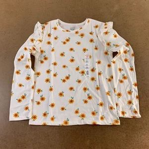 Jumping Beans Girls Size 10 Ivory Sunflower Long Sleeve Ruffle Accent Tee NWT - Picture 1 of 4
