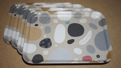 (4 Set) Ikea SOMMARFLOX Serving Tray Stone Feather Multicolor 8x11" 005.449.64 - Image 1 of 3