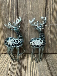 Silber/Blau Rentier Ornamente 2er Set mit Glitzer Details & elegantem Design 5" - Bild 1 von 5