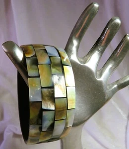 Wonderful Hand Crafted Cuff Bracelet With Mother of Pearl Inlay - Picture 1 of 3