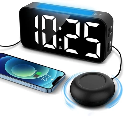 Reloj despertador extra fuerte con agitador de cama reloj despertador vibratorio para durmientes pesados Foto 1 de 4