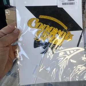 Congrats Grad Cardboard Cake Topper Black And Gold! New - Picture 1 of 1
