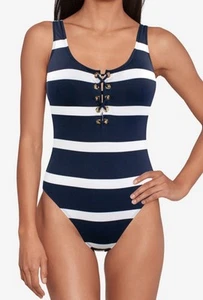 Lauren Ralph Lauren Women's Striped One-Piece Swimsuit - Dark Navy, Size 10 $170 - Imagen 1 de 7