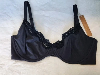 New $52 Skims Black Onyx Fits Everybody Lace Unlined Demi Bra 34DD NWT Scoop - Image 1 of 4