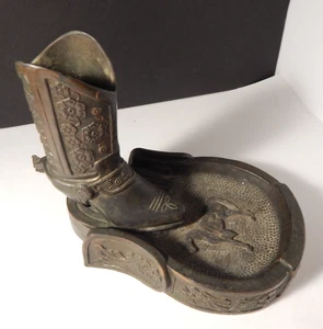 Vtg Bronze Cast Cowboy Boot & Horse Design Spur Jewelry Trinket Holder Detailed - Picture 1 of 10