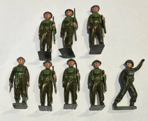 8X vintage BRITAINS WW2 marching soldiers in battledress, articulated arms - Picture 1 of 10