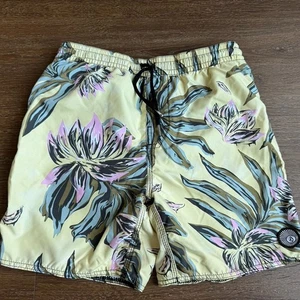 Volcom Youth Boys Yellow Floral Swim Shorts Sz L 12 - Picture 1 of 5