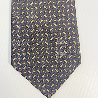 Lugana 男式领带 3.5 英寸 Wx59 L 棕色手工丝绸混纺几何阴影花卉 — 第 1/4 张图片