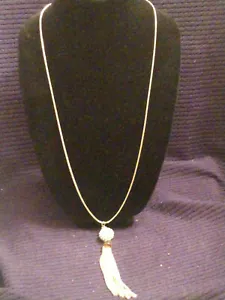 VINTAGE LONG GOLD TONE CHAIN FRINGE STYLE CHAIN WITH ROUND RHINESTONE BALL - Picture 1 of 12