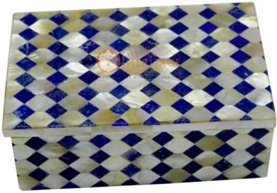 6"x4"x2" Marble Jewelry Custom Box Lapis Mop Mosaic Inaly Bonfire Night Gift Art - Image 1 of 4