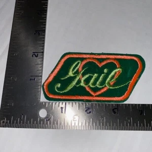 Vintage Gail Green Velour with Green and Orange Accents Name Patch Heart - Picture 1 of 2