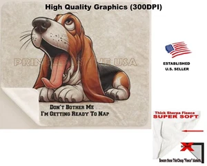 DigiPups Basset Hound Dog Sleepy Yawn Nap Cartoon Sherpa Fleece Throw Blanket - Picture 1 of 6