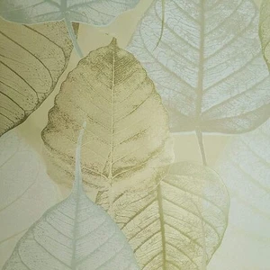 Modern Yellow Gold Metallic Batic floral large leaves pattern textured Wallpaper - Picture 1 of 12