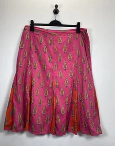 East With Anokhi Skirt Size 16 Pink Orange Floral Paisley Indian Block Print - Picture 1 of 8