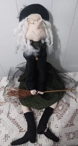 Witch Collectible Elegant Doll Made Cotton &  Fabric With Hat / Broom & Glasses  - Picture 1 of 9