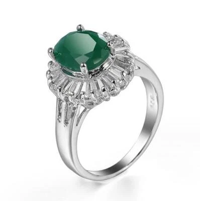 Special Price Oval Cut Green Quartz Cubic Zirconia Gems Silver Rings Size 6-10 - Image 1 of 4
