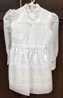 Vintage Hollywood Communion Dress White Attached Cross Necklace - 8 - Image 1 of 4