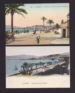Lot of 2 Old Postcards of Cannes France L'Esplanade Mont Chevallier Croisette - Bild 1 von 2
