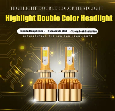 2x 9005 HB3 80W Car LED Headlight Lamp Bulb Dual Color White Yellow 3000/6000K - Image 1 of 4