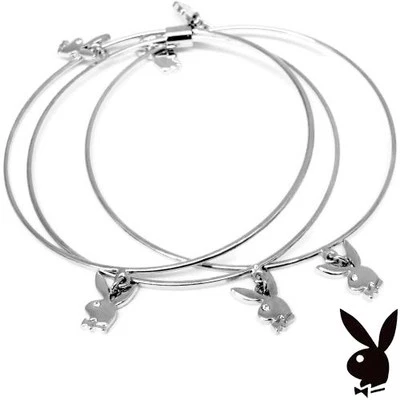 Playboy Bangle Bracelet Silver Plated Swarovski Crystal Bunny Charm Play Boy y2k - Image 1 of 4