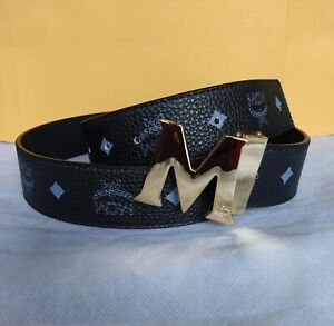 MCM Belt Black Leather Gold Buckle Box Dust Bag Included