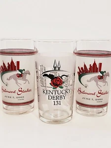 Belmont Stakes June 7 2003 Kentucky Derby 131 Frosted Glasses Set Of 3 - Picture 1 of 9