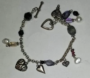 Vintage Sterling, Multi Herz Bettelarmband mit Perlenakzenten❤️ - Bild 1 von 11