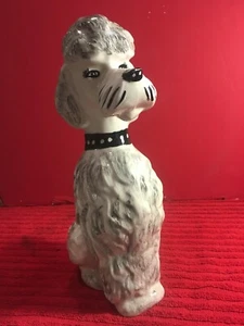 VINTAGE ATLANTIC MOLD LARGE 11" CERAMIC  STANDARD POODLE FIGURINE-GREY & WHITE - Picture 1 of 7