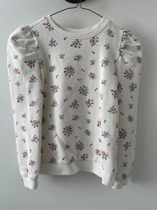 Janie & Jack Girls Size 10 White Floral Puff Sleeve Sweatshirt Cotton/Polyester - Picture 1 of 4