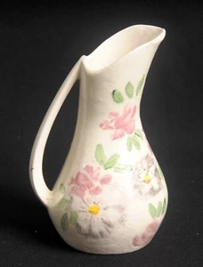 Hand Crafted Art Pottery Pitcher Ewer Cream Abstract Pastel Floral Oval Mouth - Picture 1 of 6