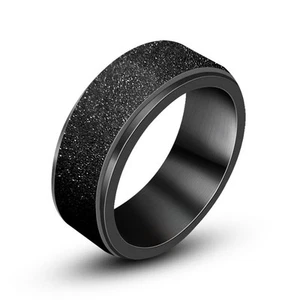 Anillo giratorio de acero titanio mate perla negra de 8 mm para hombre talla 6-12 - Imagen 1 de 9