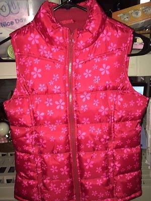 RED OLD NAVY PUFFY VEST SIZE L with FLOWERS - Image 1 of 3