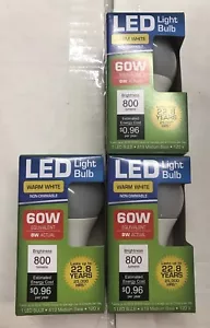 (3-Pack) LED 9W (60W) 3000K Warm White 800 Lumens Indoor Outdoor Light Bulbs NEW - Picture 1 of 5