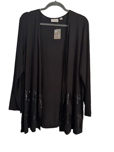 Joan Rivers Sequined Black Open Cardigan Duster Sweater Traveler Knit 1X - Picture 1 of 9