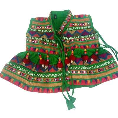 Navratri Chaniya Choli Koti Garda Green Top Indian Traditional Gujarati Style - Image 1 of 4
