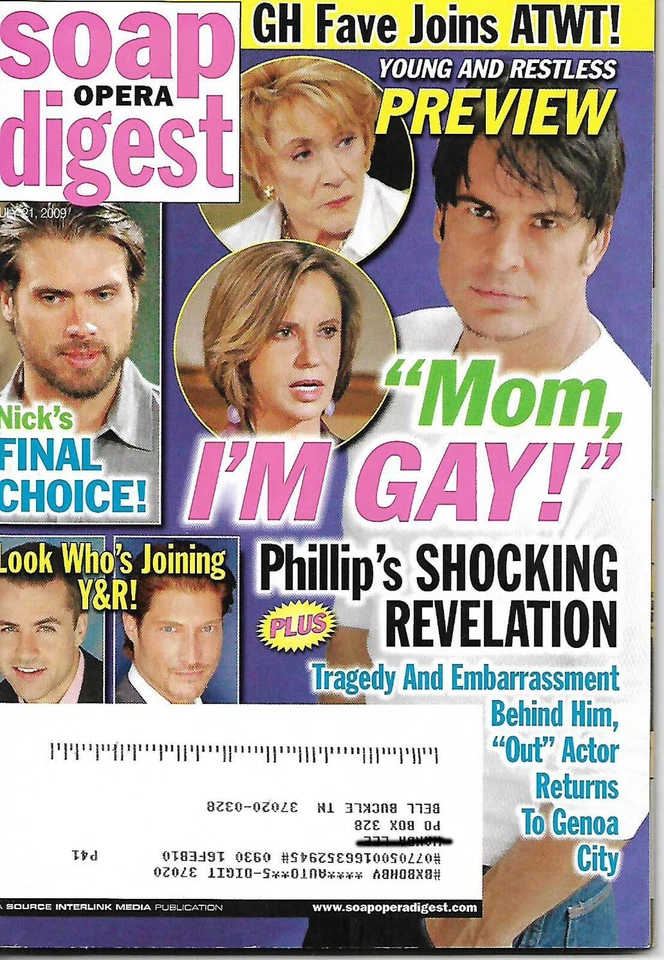 Soap Opera Digest, July 21, 2009, Mom, I'm Gay! Phillip's Shocking Revelation - Image 1 of 1