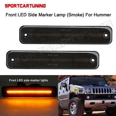 For 2003-2009 Hummer H2 Front Fender Amber LED Side Marker Light Lamp Smoke Lens - Image 1 of 4