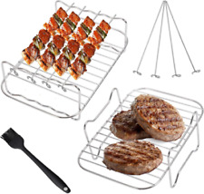 Air Fryer Rack 7-Piece Set, 2 Pcs Double Layer with 4 Skewers and Brush... 