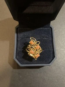 Vintage 14K Yellow Gold Angel Skin Coral Stone Ring Size: 8.75 - Picture 1 of 8