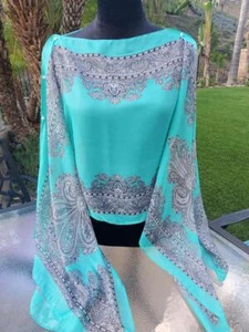 Bufanda Maya Antonia Chifón Cachemira Naranja-Turquesa/Verde Lima-Poncho/Túnica/Boho - Imagen 1 de 18