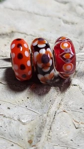 Trollbeads Unikate rot lila weiß 3 Perlen - Bild 1 von 7