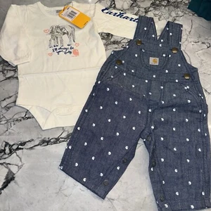 Carhartt Baby Girls 3 Months Always Be Your Baby Horse Bodysuit Overalls NEW Set - Picture 1 of 3