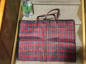 Grande borsa portaoggetti tessuto policontenitore tote cerniera doppio manico a quadretti 31Lx23H - Foto 1 di 3