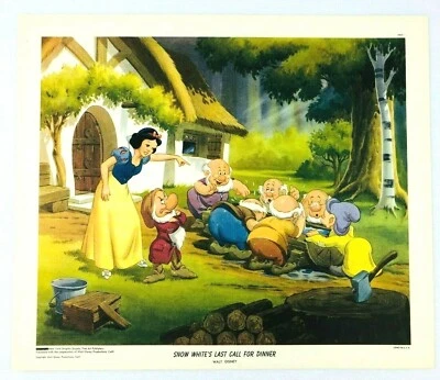 1947 NY Graphic Society Walt Disney impresión litográfica Blancanieves última llamada para cenar Foto 1 de 4
