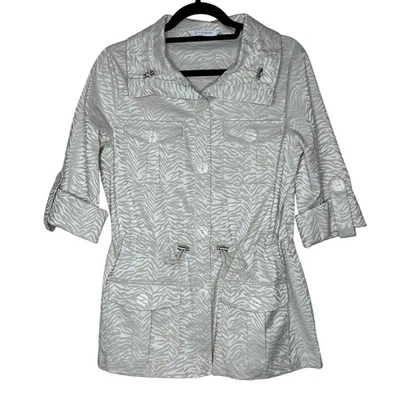 Chaqueta de safari para mujer Erin London estampado de cebra ligera beige talla pequeña Foto 1 de 4