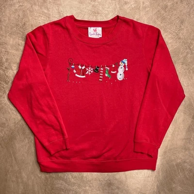 Quacker Factory Embroidered Snowman Winter Clothes Line Holiday Shirt Red Xmas - image 1 of 4