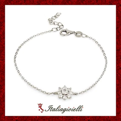Scintillante Braccialetto Fiore Brillante in Argento 925 Rodiato Oro Bianco - Immagine 1 di 3
