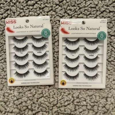 (2)KISS Looks So Natural |Shy & Kiss Eyelashes 5 Pairs KFLM01 w/ Tapered Ends - Image 1 of 4