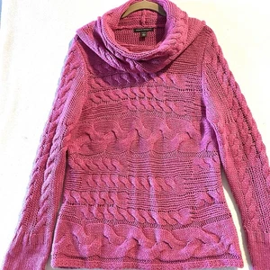 Banana Republic L Large Wolle Alpaka Wasserfallausschnitt Zopfmuster Pullover Fuchsia - Bild 1 von 11