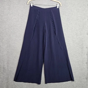 INTERMIX Women's Dark Navy 100% Silk Wide leg Split Pants Size P - Picture 1 of 9